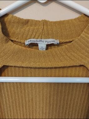 Charlotte Russe Ribbed Cowl Neck Sweater - Mustard Yellow
